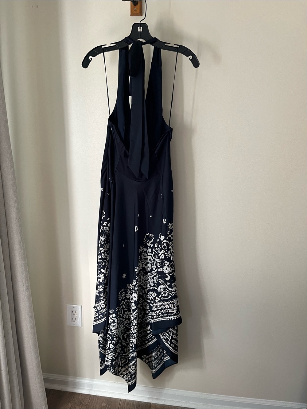 Donna Karan Navy Halter Midi Dress with White Floral Border
